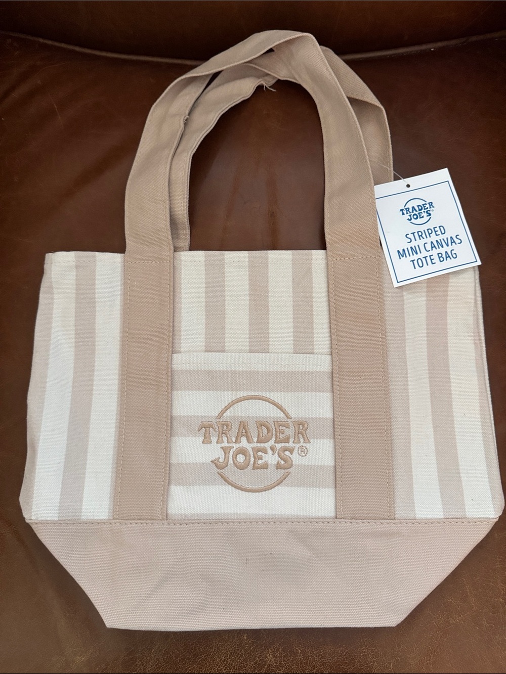Trader Joe's NEW Striped Mini Canvas Tote Bag in Beige